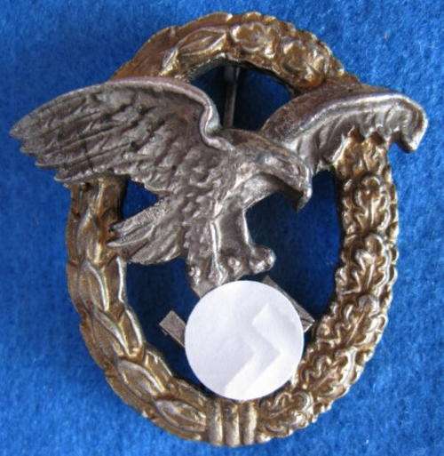 GERMAN - WW2 LUFTWAFFE OBSERVER BADGE - COPY.  SWASTIKA COVERED.