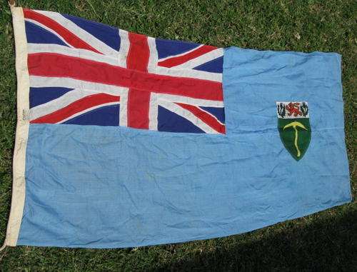 RHODESIA FLAG FLOWN FROM 1964-1968.  ORIGINAL WITH MAKERS LABEL WILLIAM SMITH (RHOD) LIMITED.