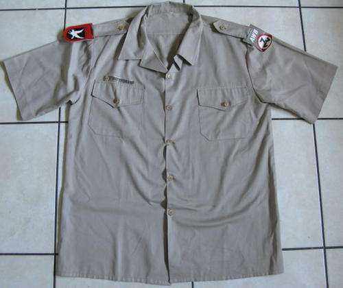 AWB KHAKI SHIRT WITH SHOULDER PATCHES.  SIZE X-LARGE