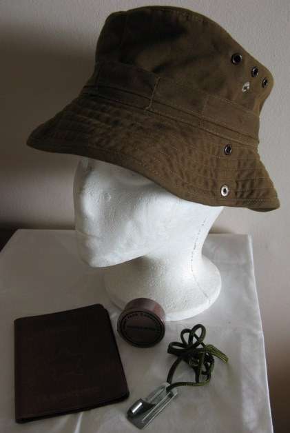 SADF NUTRIA BUSH HAT SIZE 50 WITH SADF ID COVER, FACE CAMO PAINT & CAN OPENER.