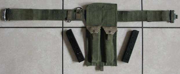 RHODESIAN TWIN UZI MAG WEBBING POUCH WITH BELT.  EXTENDED LENGTH FOR BELT 96CM.