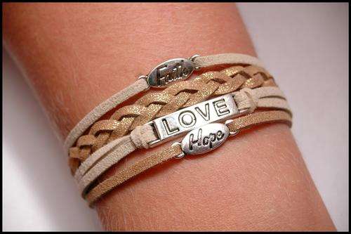 Infinity Bracelet - Gold & beige - Silver faith, infinity & hope