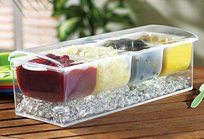 Keep your condiments on ice with this acrylic 4  compartment service bar with ice chamber below