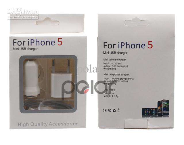 iPhone 5 5G 5th Mini USB Car Charger + USB Power Adapter + USB Cable 3 in 1