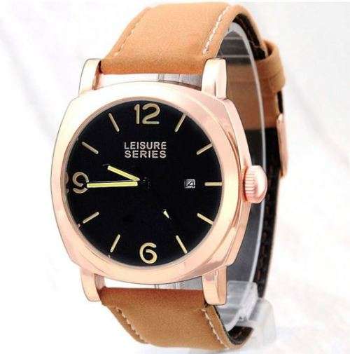Elegant Men's CURREN Gold & Brown Leather Wrist Watch With Auto Date Feature