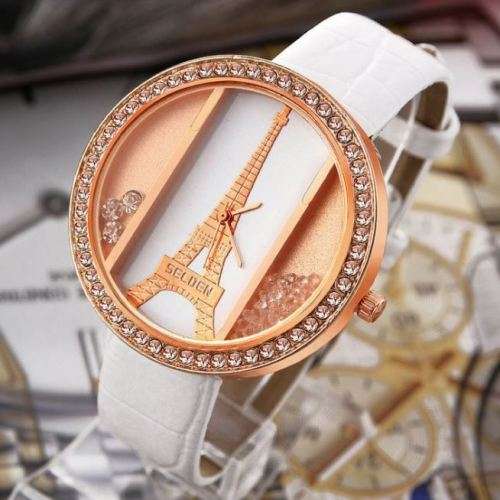 Equisite Rosegold Paris Eiffel Tower Diamante Ladies Wrist Watch by Relogio Feminino