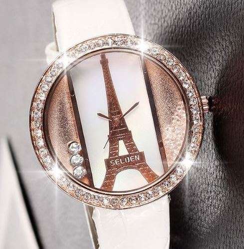 Equisite Rosegold Paris Eiffel Tower Diamante Ladies Wrist Watch by Relogio Feminino