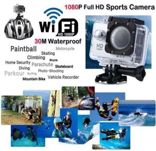 2" HDMI HDR 1080P Action Sport Cam - WI-FI, Waterproof, LCD Screen, Remote Control FULL SET - SILVER