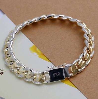 925 Sterling Silver Solid Fill Bi-Colour Snake Chain Bracelet for Men