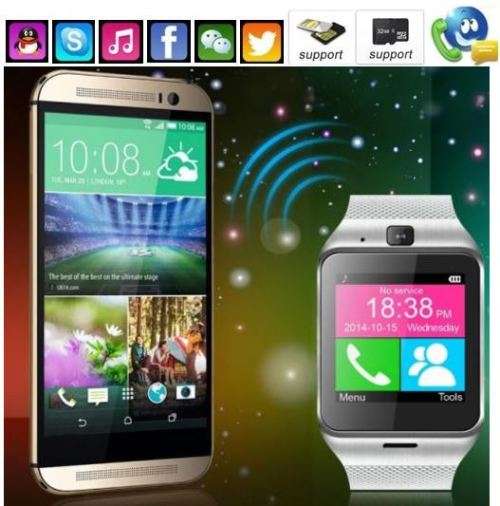 Smartphone Wrist Watch -  SIM CARD, Bluetooth, Camera, Sleep Monitor, SD Card, MP3 etc. - Silver