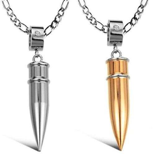 Elegant 316L Stainless Steel Link Chain With Solid Crystal Bullet Pendant in Complimentary Gift Box