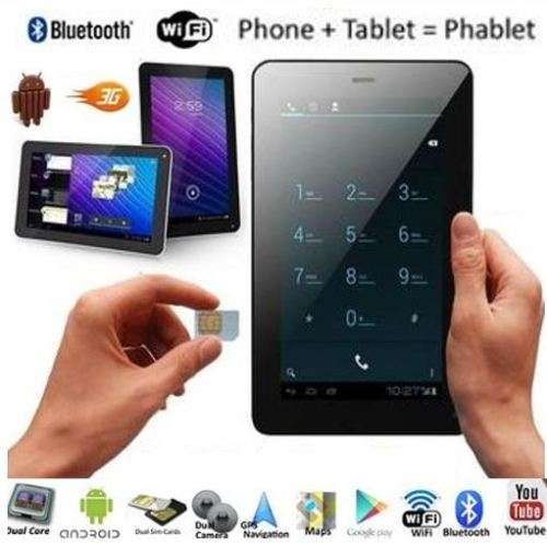 7" Android Smartphone Tablet, 4GB, Wi-Fi, 3G, Dual Sim Cards, Dual Cameras, Touch Screen, GPS- Black