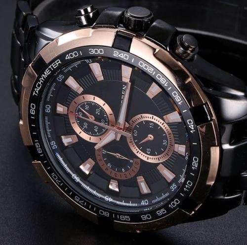 Elegant CURREN Military Mens Quartz Wrist Watch With Stainless Steel Strap - Black and Gold