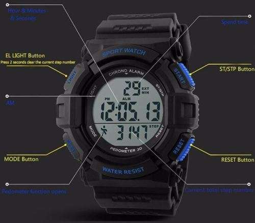 SKMEI 3D Waterproof PEDOMETER, Fitness & Sport Watch - Alarm, Auto Date, Chronograph etc - 2 Colours