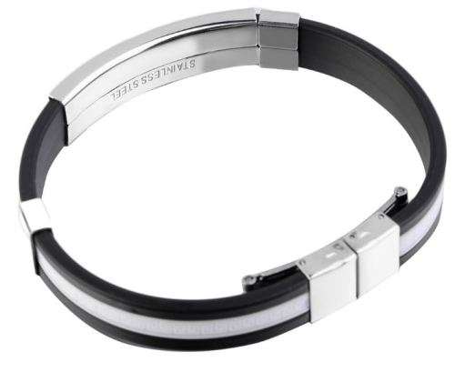 Men's Fashion Black Silicone Bracelet With Stainless Steel Geometric Bezel Setting