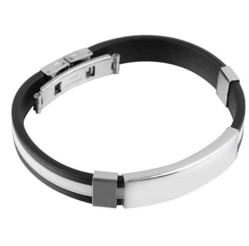 Men's Fashion Black Silicone Bracelet With Stainless Steel Geometric Bezel Setting