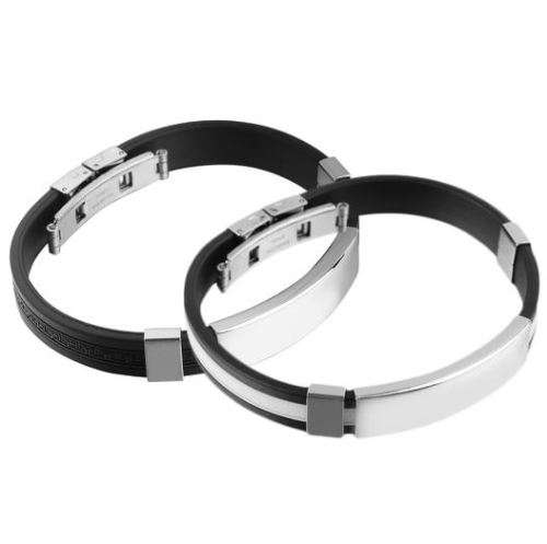 Men's Fashion Black Silicone Bracelet With Stainless Steel Geometric Bezel Setting