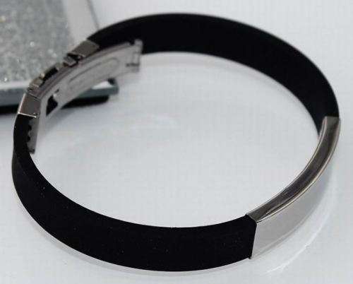 Men's Fashion Black Silicone Bracelet With Stainless Steel Geometric Bezel Setting