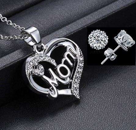 Elegant Jewelry Set With Rhinestone Mom Pendant in Complimentary Gift Box
