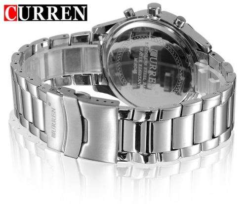 Elegant CURREN AUTO DATE Mens Quartz Wrist Watch With Stainless Steel Strap - Black, Gold & Silver