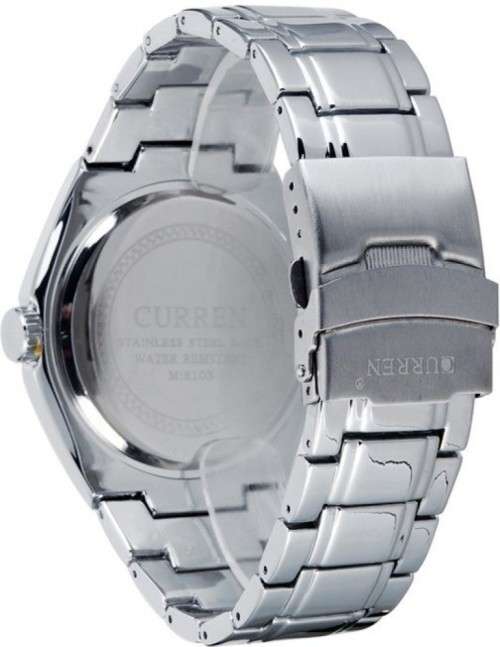 Elegant CURREN AUTO DATE Mens Quartz Wrist Watch With Stainless Steel Strap - Black, Gold & Silver