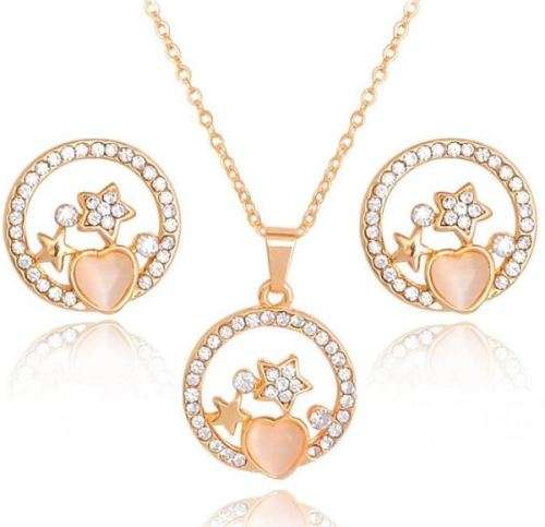 Elegant Golden Austrian Crystal Opal Heart & Stars Jewelry Set in Complimentary Gift Box