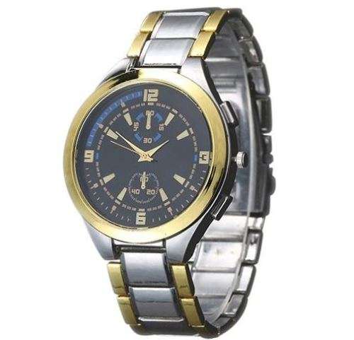 Elegant Men's Business Silver & Gold Tone Stainless Steel Wrist Watch in Complimentary Gift Box