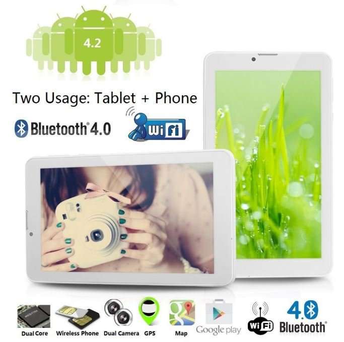 7" Android Smartphone Tablet, 4GB, Wi-Fi, 3G, Dual Sim Cards, Dual Cameras,Touch Screen, GPS - WHITE