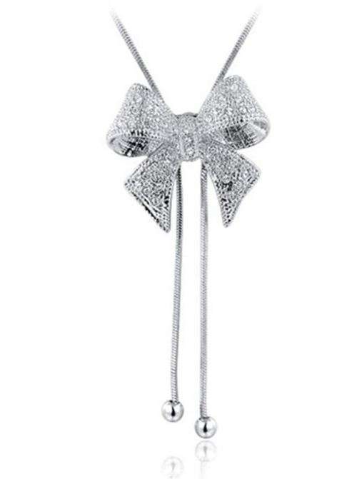 Elegant Gold OR Silver Plated Bow Necklace With Austrian Crystals