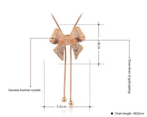 Elegant Gold OR Silver Plated Bow Necklace With Austrian Crystals