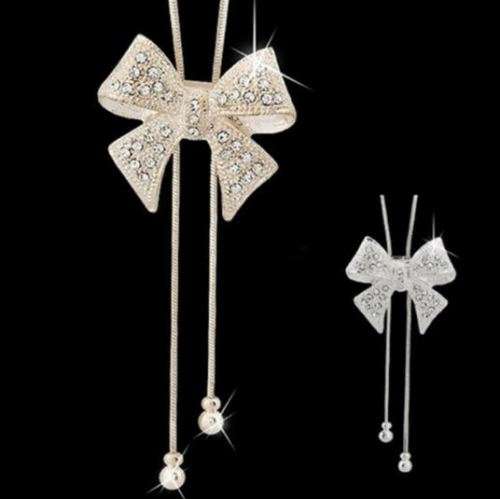 Elegant Gold OR Silver Plated Bow Necklace With Austrian Crystals