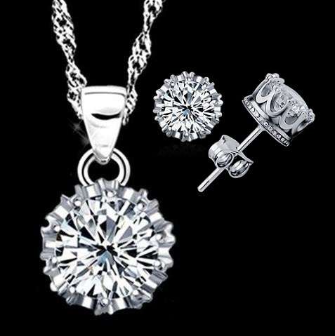 Exquisite 925 Sterling Silver Twisted Chain Cubic Zirconia Jewelry Set in Complimentary Gift Box