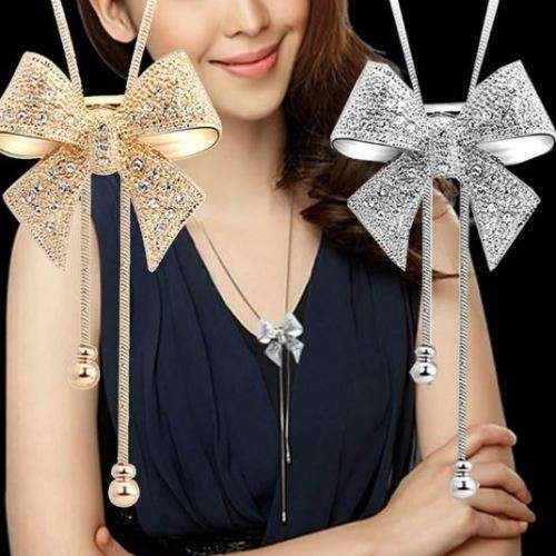 Elegant Bowknot Necklace With Swarovski Crystals - White Gold OR Yellow Gold Plated