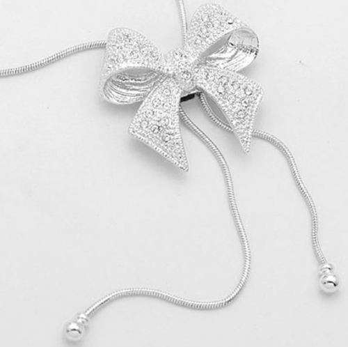 Elegant Bowknot Necklace With Swarovski Crystals - White Gold OR Yellow Gold Plated