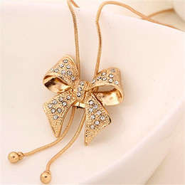 Elegant Bowknot Necklace With Swarovski Crystals - White Gold OR Yellow Gold Plated