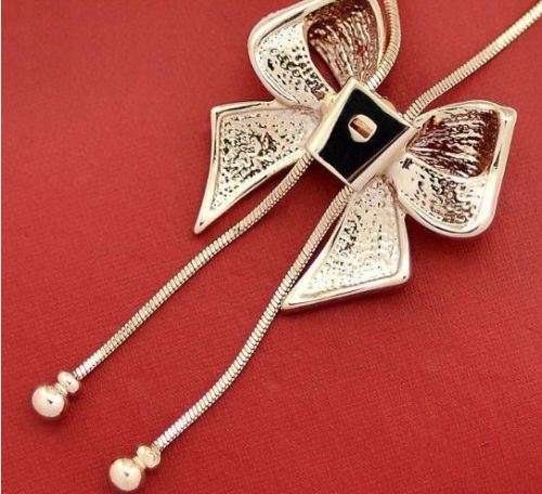 Elegant Bowknot Necklace With Swarovski Crystals - White Gold OR Yellow Gold Plated