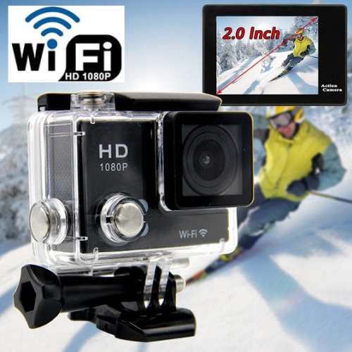 2" HDMI HDR 1080P Action Sport Cam - WI-FI, Waterproof, LCD Screen, Full Set in Black