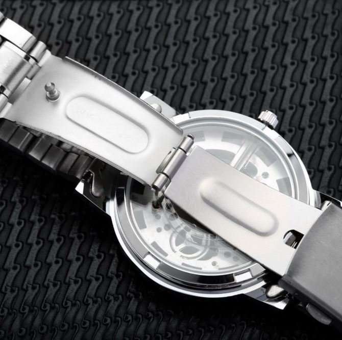 Elegant Men's Business Skeleton Stainless Steel Wrist Watch in Silver - Complimentary Gift Box