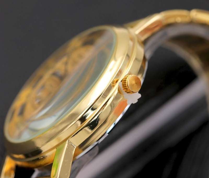 Business Men's Stainless Steel Skeleton Wrist Watch in Gold - Complimentary Gift Box