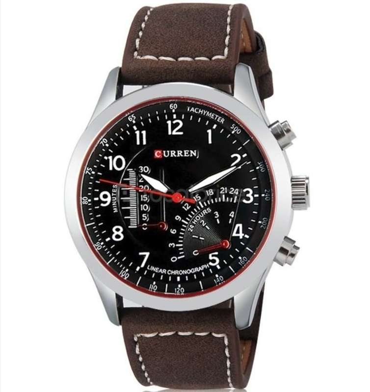 Elegant CURREN Military Leather Mens Wrist Watch - Black & Brown