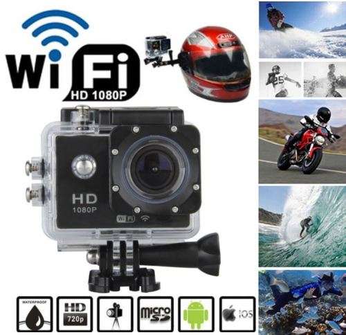2" HDMI HDR 1080P Action Sport Cam - WI-FI, Waterproof, LCD Screen, Full Set in Black
