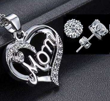 Elegant Jewelry Set With Rhinestone Mom Pendant in Complimentary Gift Box
