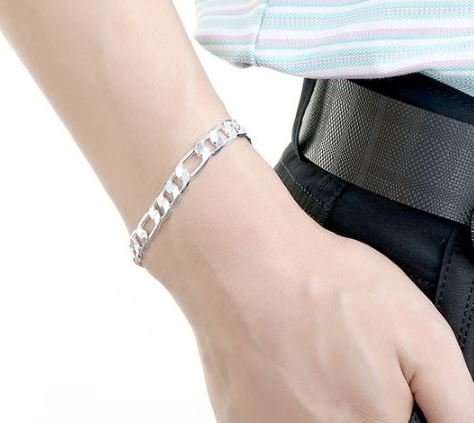 Elegant Men's Cubicle Figaro 6mm Stainless Steel Chain Bracelet in Complimentary Gift Box