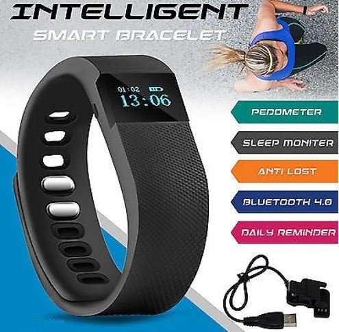 Bluetooth Smartwatch & Fitness Bracelet with Pedometer for Samsung & Android Phones BLACK