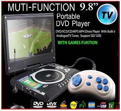 9.8" TFT LCD DVD Player, TV Receiver, Card Reader, Game Station & Lots of Extra's + 300 FREE GAMES