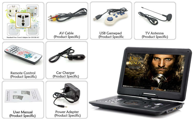 9.8" TFT LCD DVD Player, TV Receiver, Card Reader, Game Station & Lots of Extra's + 300 FREE GAMES