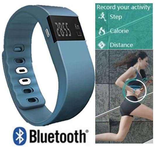 Bluetooth Smartwatch & Fitness Bracelet with Pedometer for Samsung & Android Phones BLUE GREY
