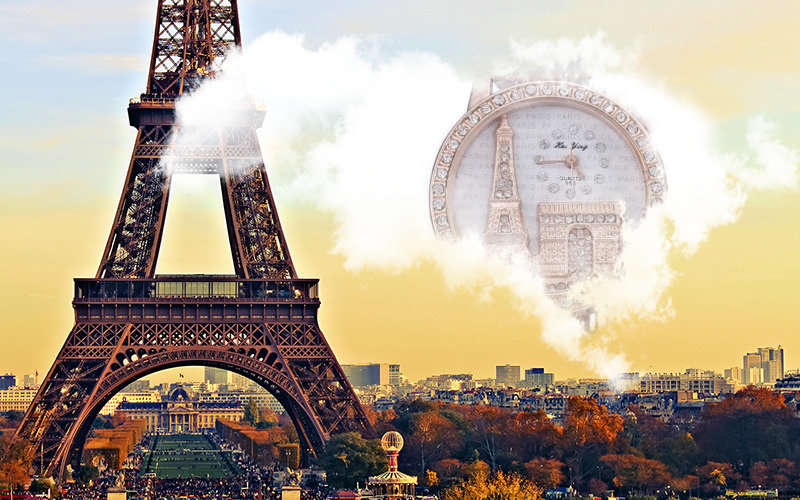 Elegant Paris Eiffel Tower Rose Gold & Austrian Crystal Leather Quartz Wrist Watch