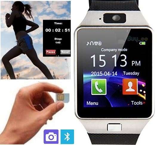Smart Watch Phone -  SIM CARD, Bluetooth, Camera, Sleep Monitor, SD Card, MP3 etc. - Silver