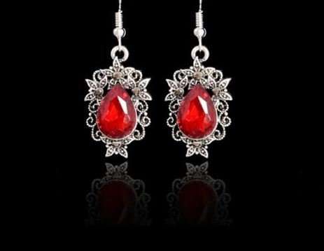 Elegant Vintage Silver Blue and Red Cubic Zirconia Jewelry Set in Complimentary Gift Box